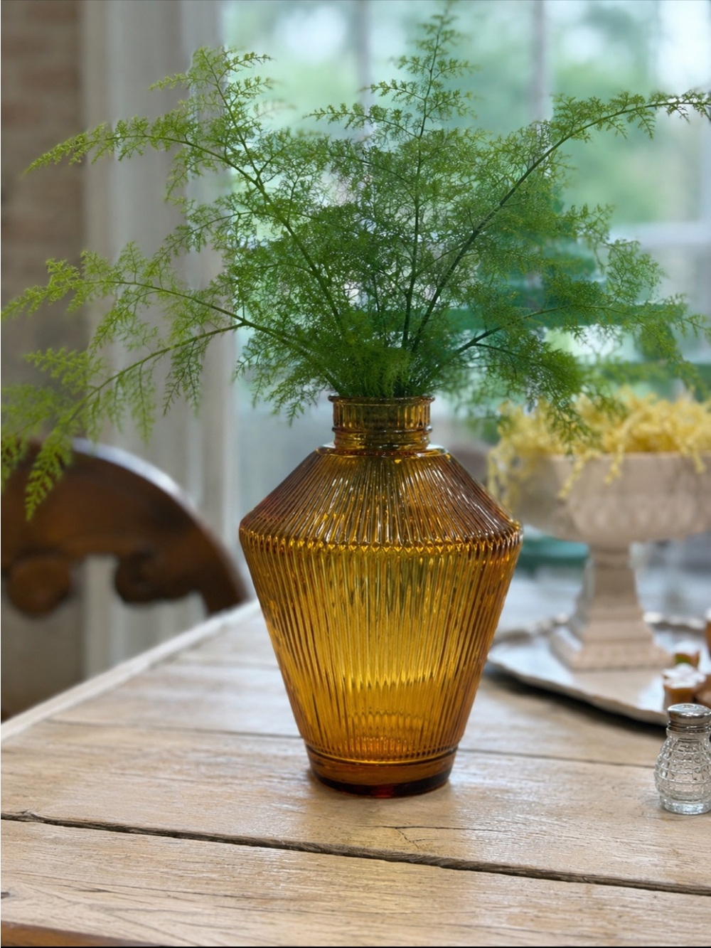 Vintage Amber Ribbed Glass Decorative Vase. Mid Century Modern | 1970’s | Retro